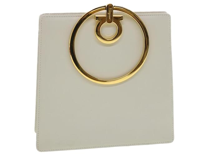 Salvatore Ferragamo Gancini Hand Bag Leather White Gold Tone Auth 34202a  ref.753109