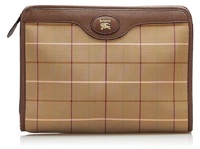 Burberry Plaid Canvas Clutch Brown Cloth  ref.753488