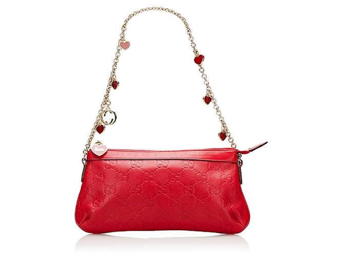 Gucci Red Guccissima Leather Heart Charm Chain Pochette