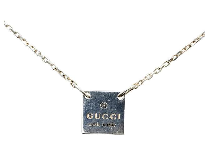 Gucci Square Trademark Pendant Necklace Silvery Silver  ref.753650