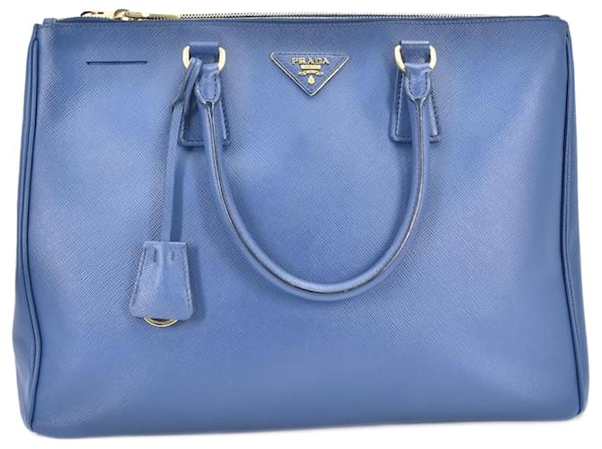 Prada Saffiano Galleria lined Zip Handbag Blue Pony-style calfskin  ref.753665