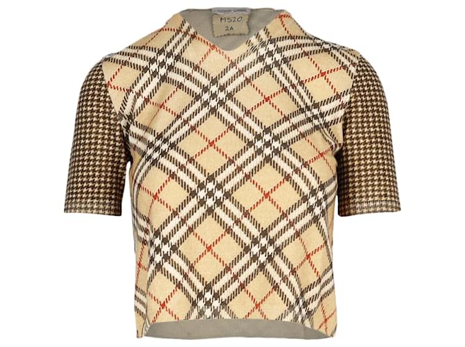 Roberto Cavalli Plaid Blouse with Houndstooth Sleeves Beige  ref.753677