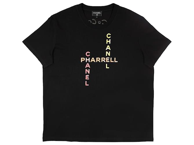 Timeless T-shirt nera in cotone decorato Chanel x Pharrell Nero  ref.753687