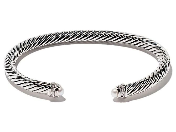 Bracciale rigido David Yurman Cable Classique in argento, perle e diamanti