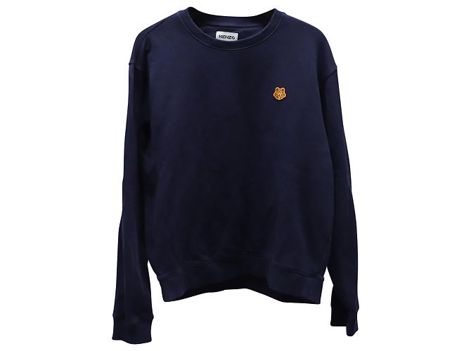 Kenzo Obermaterial Besticktes Rundhals-Sweatshirt aus marineblauer Baumwolle