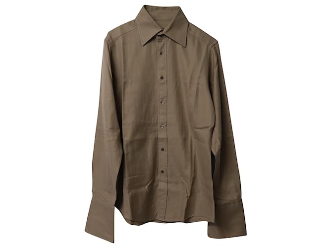 Gucci Camisa con botones de espiga en algodón marrón Castaño  ref.753756