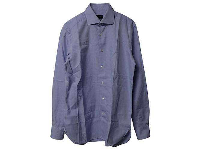 Ermenegildo Zegna Houndstooth Buttondown Shirt in Blue Cotton  ref.753761