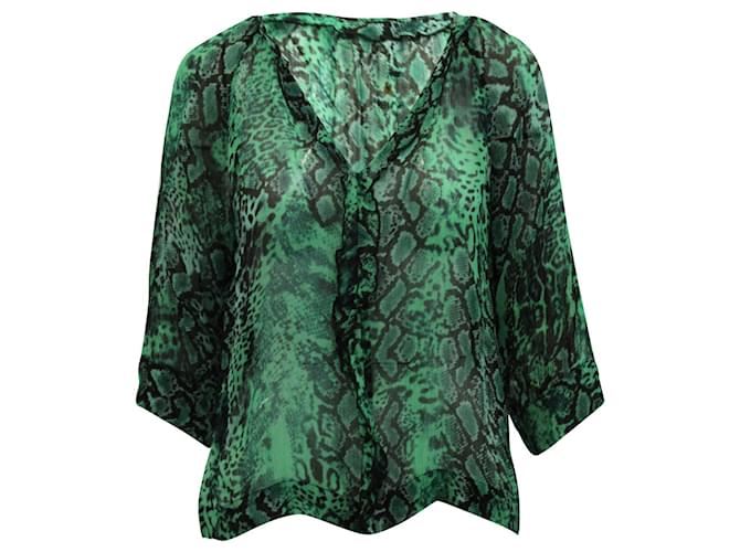 Blusa com estampa de cobra Ba&Sh em seda verde Viscose Fibra de celulose  ref.753771