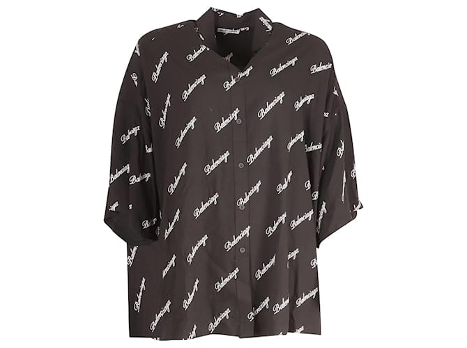 Balenciaga Hemd mit Knopfleiste und Logo aus schwarzer Seide  ref.753774