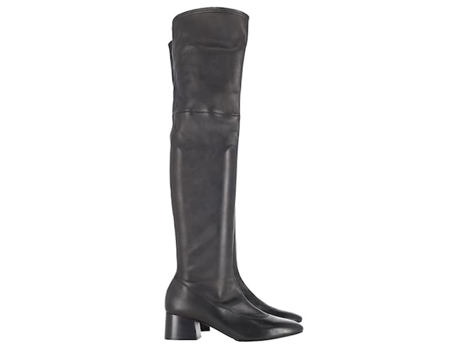Khaite Over-the-Knee Low Block Heel Boots in Black Leather  ref.753782