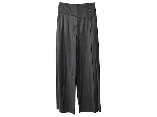Emporio Armani Pantalones de pernera ancha con cintura asimétrica y botones en algodón negro  ref.753789