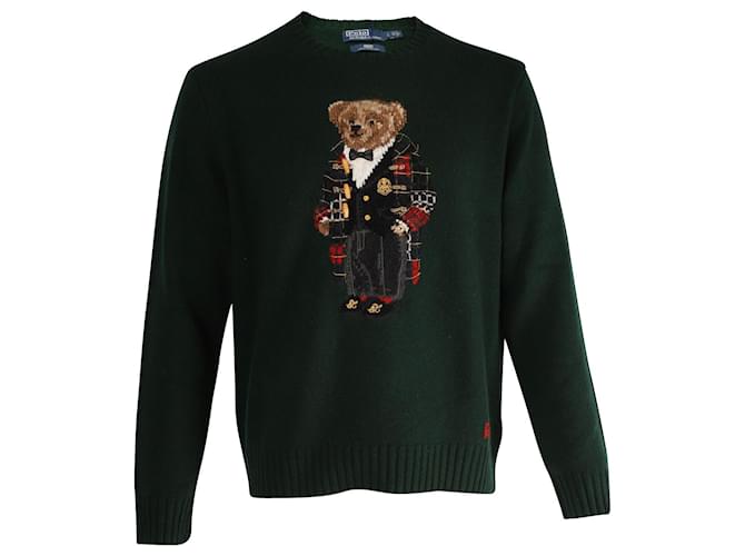 Kith x Polo Ralph Lauren Holiday Toggle Coat Bear Crewneck Sweater in Olive  Green Laine