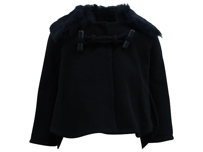 Chloé Chloe Short Coat with Fur Collar in Navy Blue Wool  ref.753836