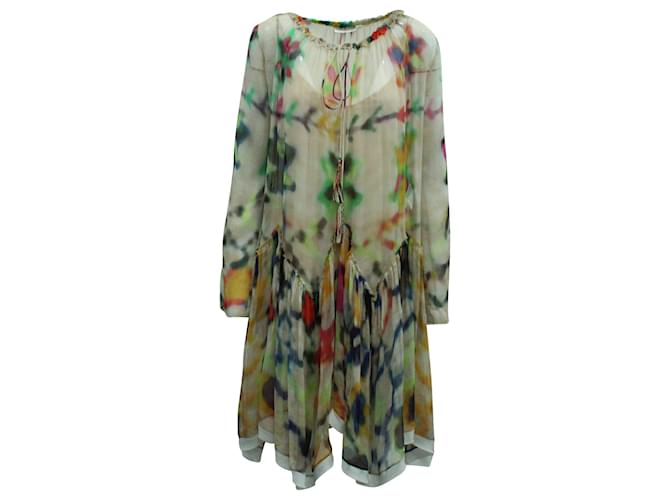 Chloé Chloe Tie Dye Print Peasant Dress in Multicolor Silk Multiple colors  ref.753837