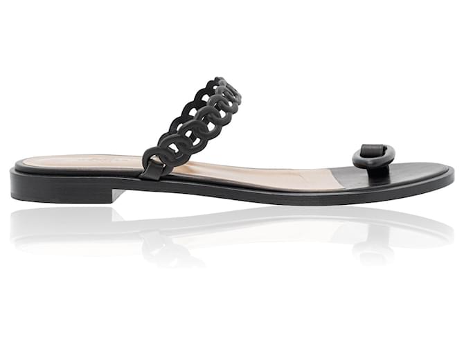 Hermès Chaine D'Ancre Flat Sandals Black Leather  ref.753866