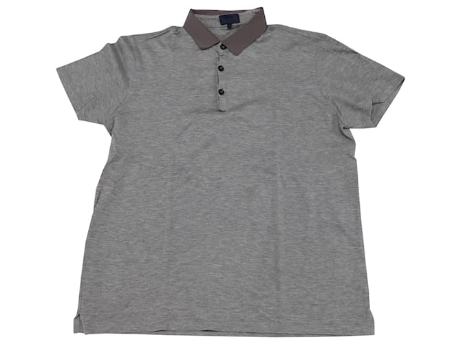 Lanvin Grosgrain Collar Polo Shirt in Gray Cotton Grey  ref.753890