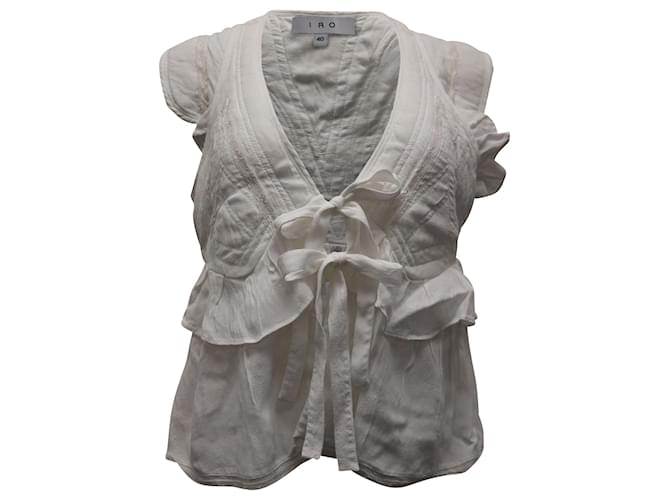 Iro Ruffled Tie-Front Blouse in White Cotton   ref.753900