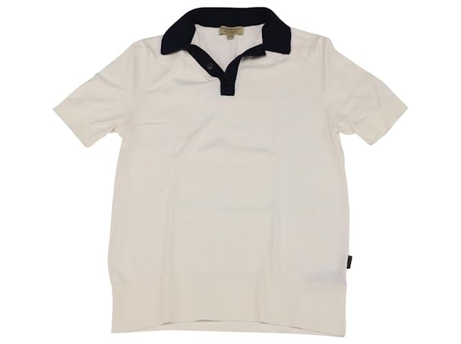 Burberry Short Sleeve Knit Polo T-shirt in White Cotton Wool  ref.753942