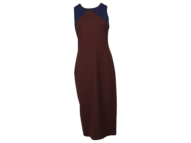 Diane Von Furstenberg Color Block Sheath Midi Dress in Burgundy Wool Dark red  ref.753973