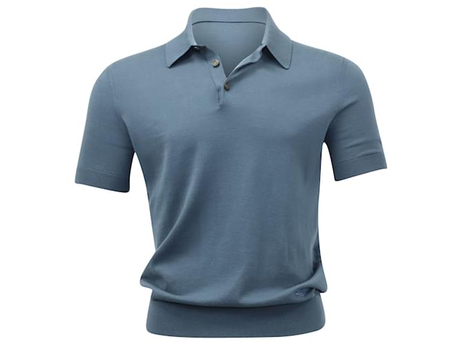 Ermenegildo Zegna Ribbed-knit Polo Shirt in Blue Cotton  ref.753977