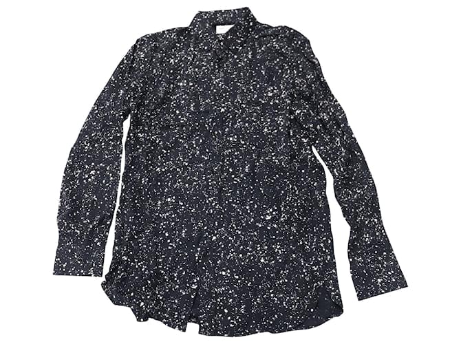 Camicia stampata con schizzi di vernice Saint Laurent in seta stampata nera  ref.753984