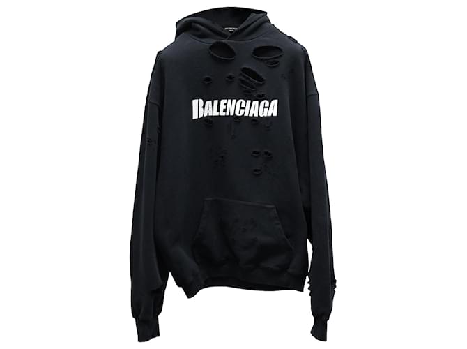 Balenciaga Destroyed Hoodie aus schwarzer Baumwolle  ref.753990