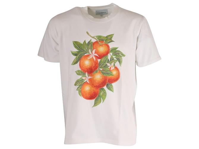 Autre Marque Casablanca Orange Print T-shirt in White Cotton  ref.753993