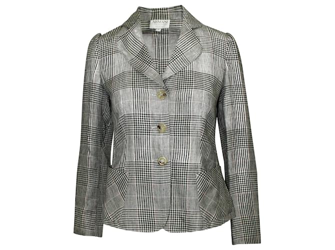 Armani Vintage Grey Checked Blazer Wool  ref.754034