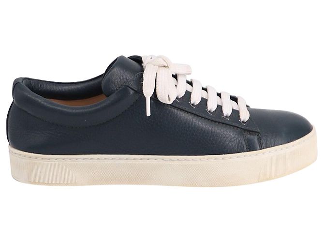Stuart Weitzman Low Top Lace-Up Sneaker in Navy Blue Leather