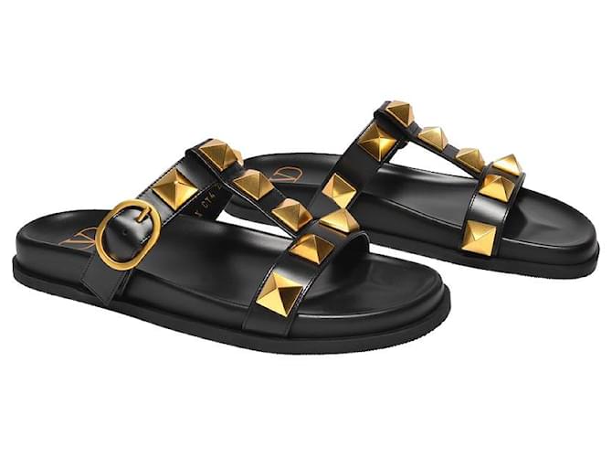 Valentino Garavani Slides in Black Leather ref.754063 - Joli