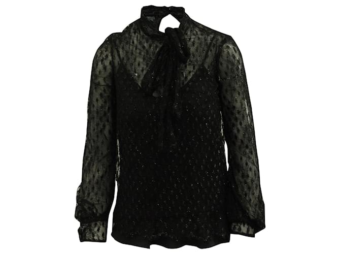 Miu Miu Sheer Blouse with Pussy Bow Neckline in Black Polyamide Nylon  ref.754072