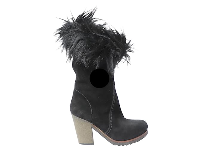 Prada Faux Fur Ankle Boots in Black Suede  ref.754109