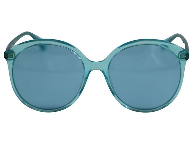 Gucci GG0257Halbtransparente runde S-Sonnenbrille aus türkisfarbenem Acetat Zellulosefaser  ref.754118