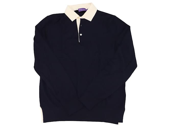 Camisa pólo de manga comprida Ralph Lauren Purple Label em lã de algodão azul marinho  ref.754143