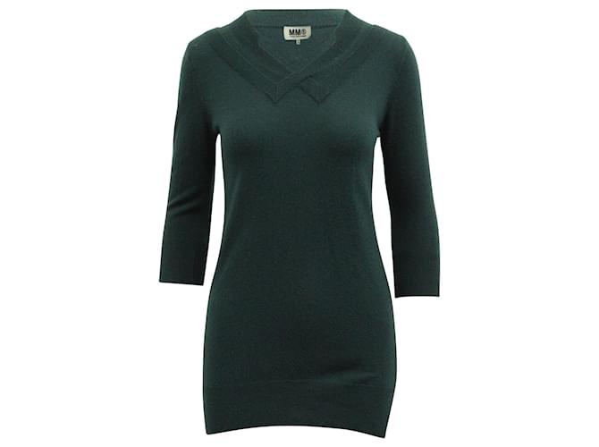 Maison Martin Margiela Knit Mini Dress in Emerald Green Cotton Wool  ref.754145
