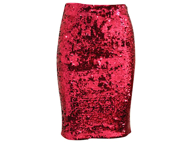 Alice + Olivia Alice & Olivia Ramos Sequin Pencil Skirt in Fuchsia Pink Polyester  ref.754167