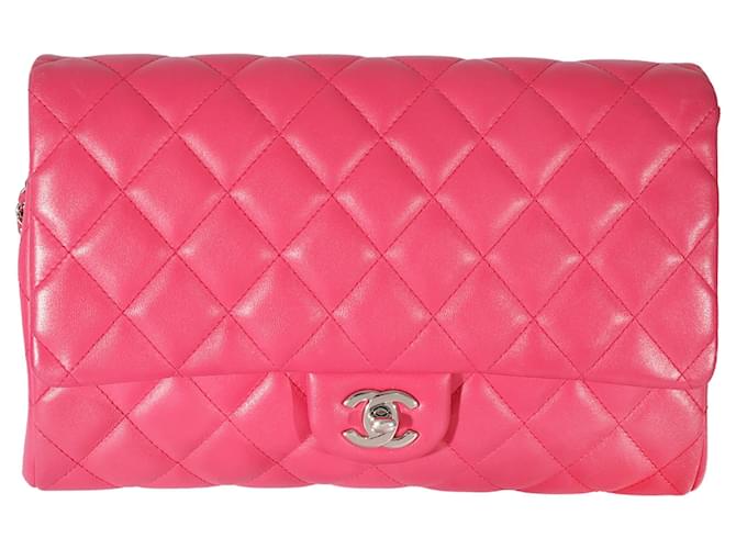 Chanel Pink Lambskin Classic Flap Clutch With Chain Leather ref
