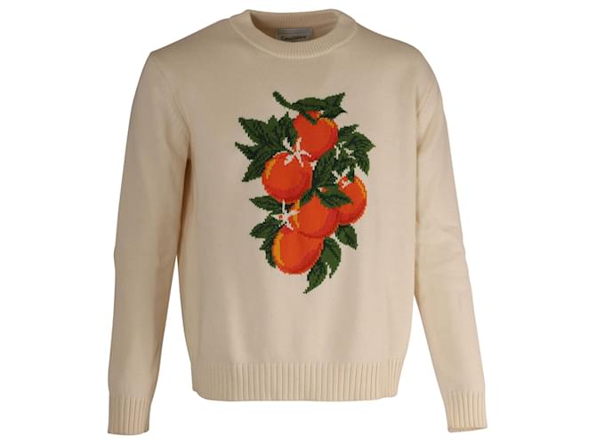 Autre Marque Casablanca Orange Motif Knitted Sweater in Beige Cotton  ref.754175