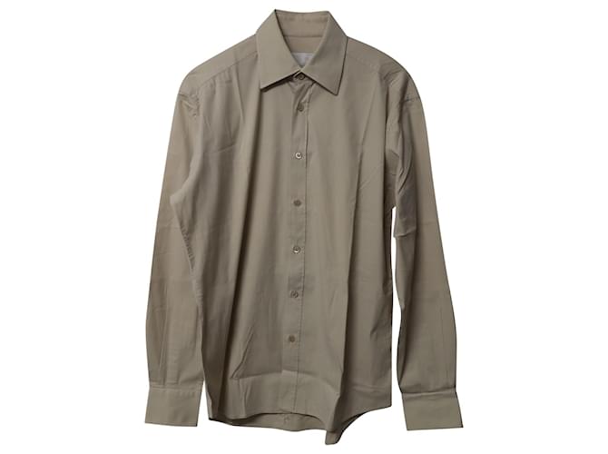 Prada Long Sleeve Button-up Shirt in Nude Cotton Flesh  ref.754191