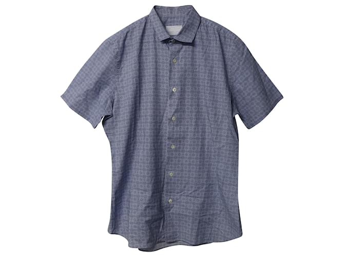 Camisa de botão de manga curta Prada Diamond Geometry em algodão azul  ref.754207