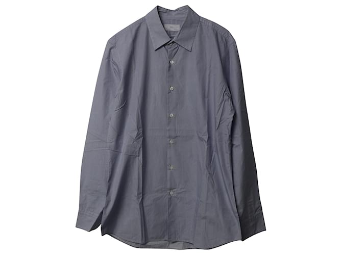 Camisa de manga larga abotonada con microestampado de cadena rectangular en algodón azul de Prada  ref.754208