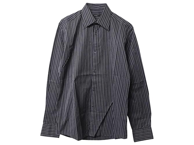 Gucci Gestreiftes Button-Down-Hemd aus schwarzer Baumwolle  ref.754211