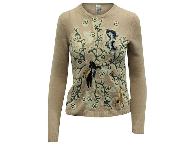 Dior Strickpullover mit besticktem Blumenmotiv aus beigefarbenem Kaschmir