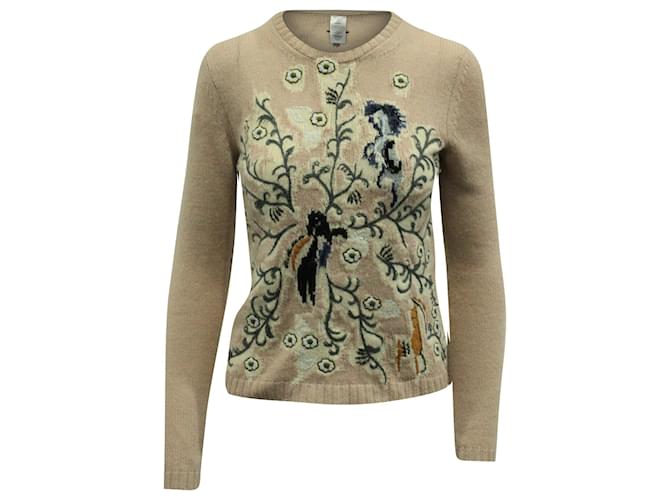Maglione lavorato a maglia con motivo floreale ricamato Dior in cashmere beige Cachemire Lana  ref.754229