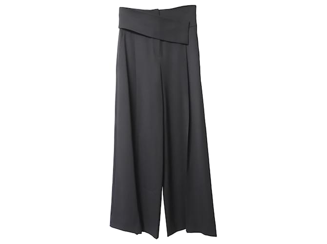 Emporio Armani Asymmetric Waistband Wide Leg Trousers in Black Cotton  ref.754236