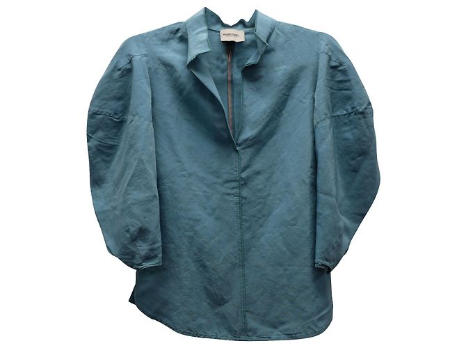 Rachel Comey Amplus Bluse mit Puffärmeln in aquablauer Viskose