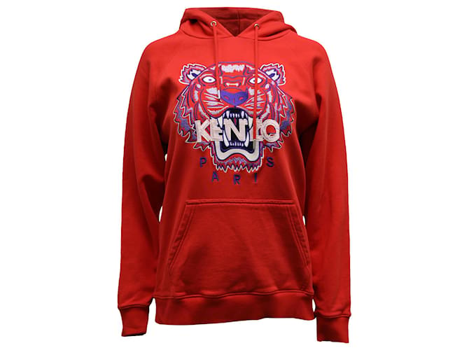 Kenzo Paris Embroidered Tiger Logo Hoodie in Red Cotton   ref.754277