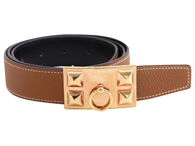 Hermès Cinturón reversible Hermes Collier De Chien en cuero marrón/negro Castaño  ref.754284