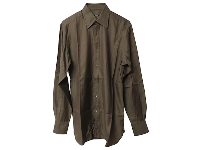 Camisa con botones de espiga Gucci en algodón marrón oscuro Castaño  ref.754322