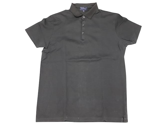 Lanvin Grosgrain Collar Polo Shirt in Charcoal Gray Cotton Grey  ref.754331